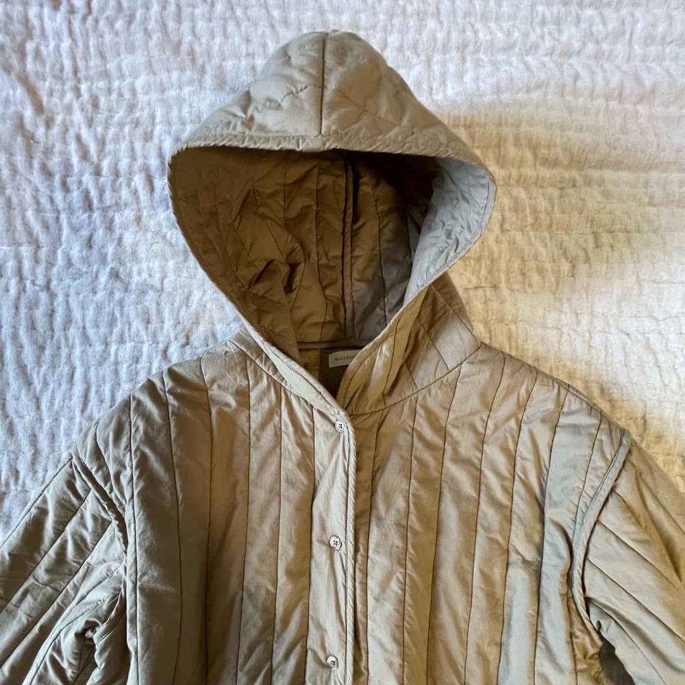 MICAELA GREG The Straight Quilt Jacket in Faded Olive Hooded Coat Cotton Size M - Picture 10 of 16